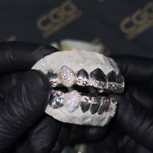 Diamond Cut & Diamond Dust Tips with Iced Fangs Grillz