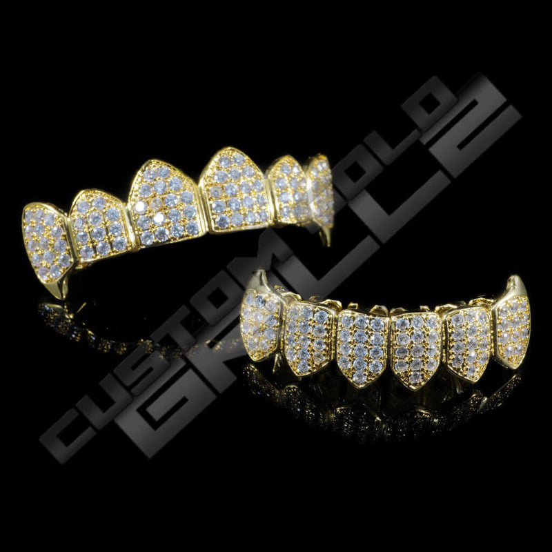 Fanged CZ Cluster Premium Gold Plated Grillz - Custom Gold Grillz