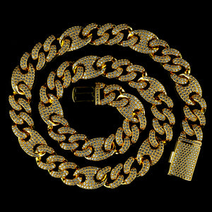 15mm/19mm Diamond Mariner Cuban Chain in Yellow Gold