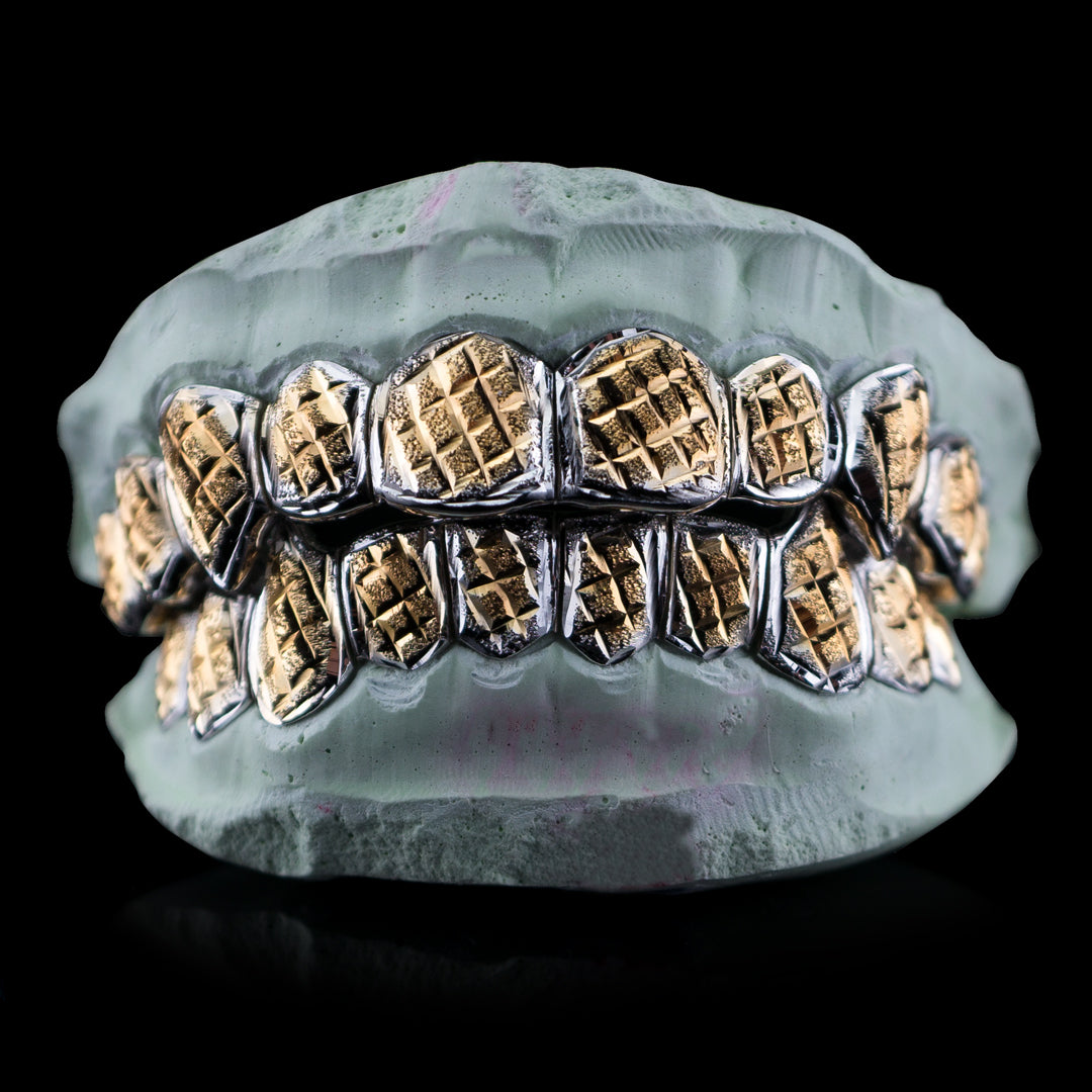 White Gold Rose Gold Two Tone Full Diamond Dust Cut Grillz